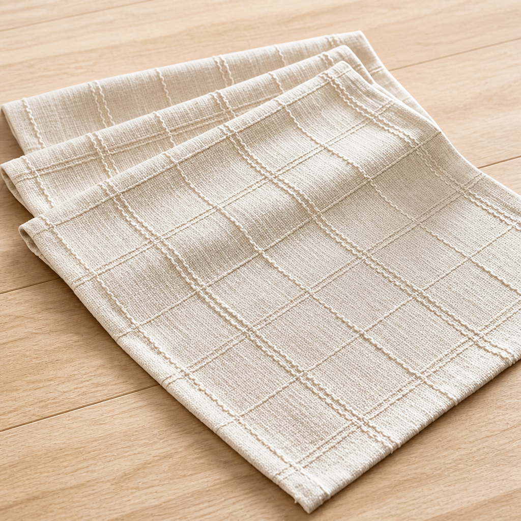 ZeeMart Linen Checked Farmhouse Table Runner, 13x72 Inches Neutral Beige | Raised Grid Design, Rich Woven Texture, Linen Blend Table Runners 72 Inches Long, Machine Washable, Boho Home Kitchen Decor