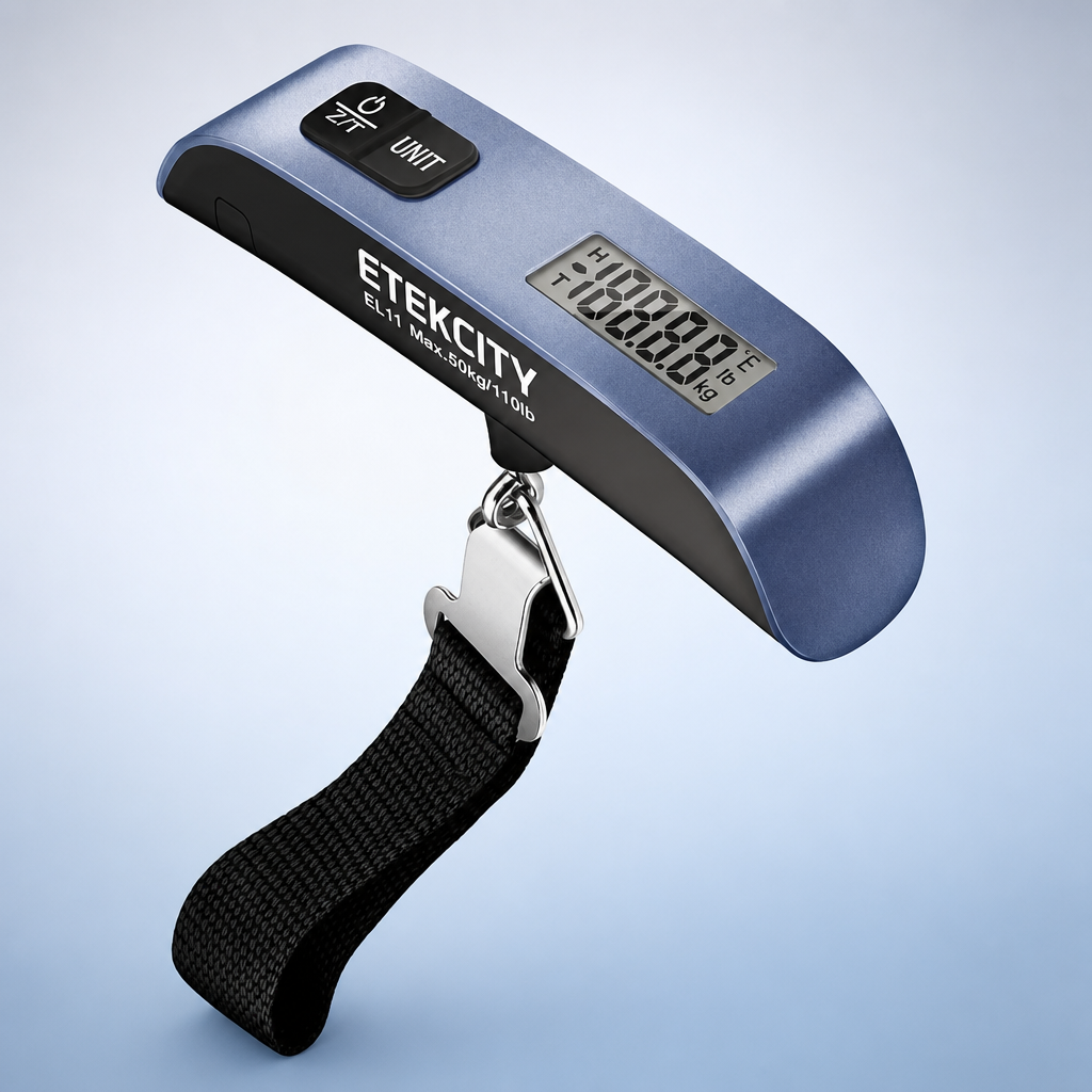 Etekcity Luggage Scale, Travel Essentials, Digital Suitcase Weight Scales for Travel Accessories, Hanging Baggage Scale with Temperature Sensor, Rubber Paint, 110 Pounds, Battery Included, Blue