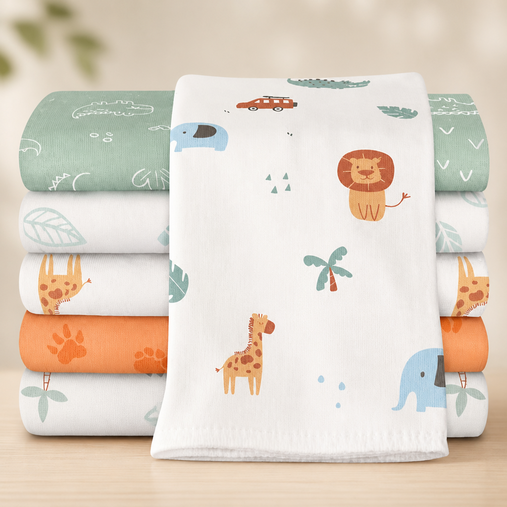 Organic Burp Cloths Baby Boy, Girl - 6-Pack Large 100% Cotton Burping Cloths for Babies, Spit Up Rags, Super Absorbent, Ultra Soft Newborn Rag, Gender Neutral, Machine Washable, Durable (Wilderness)