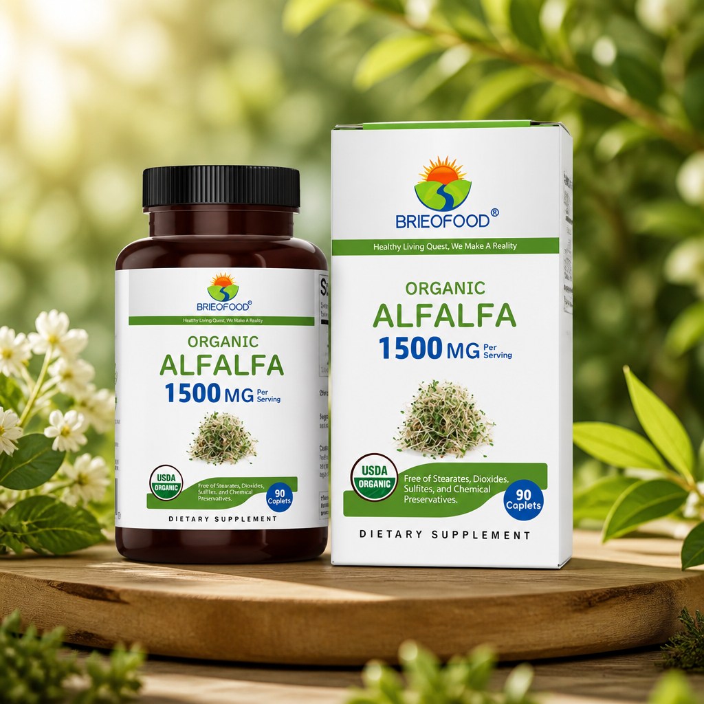 Brieofood Organic Alfalfa 1500mg, 45 Servings, Vegetarian, Gluten Free, 90 Vegetarian Tablets