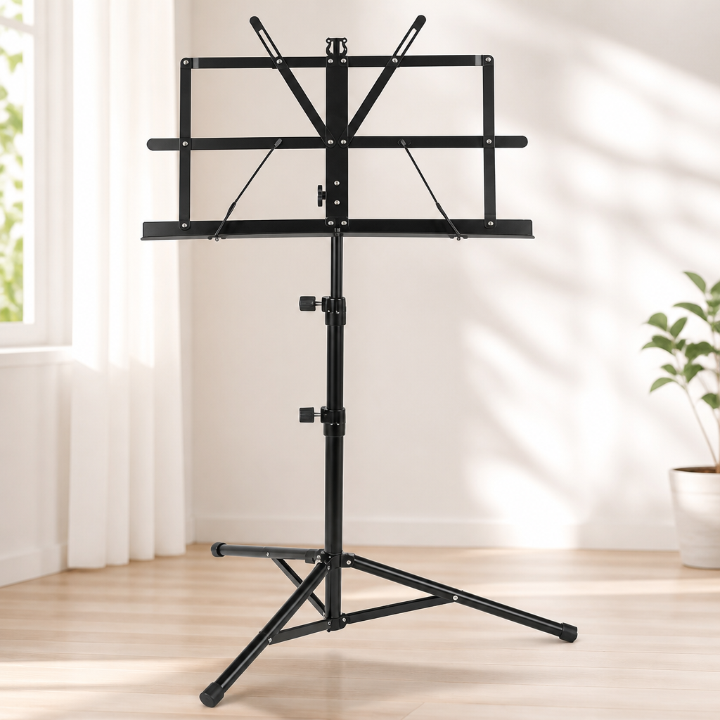 CAHAYA Portable Sheet Music Stand: Dual Use Desktop Book Holder Folding Lightweight Extra Stable Reinforced with Carrying Bag and Clip for Students Musicians Height Adjustable up to 54.3" CMS0204