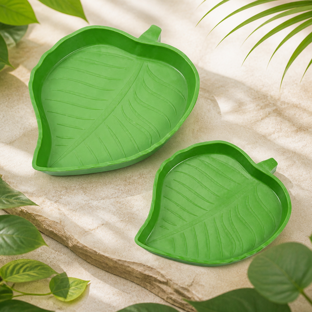 Boao 2 Pieces Leaf Reptile Food Water Bowl Plate Feeding Dish for Tortoise | Corn Snake Dish, Leaf Shape Plate, Resin Reptile Feeder, 2 Sizes Fit Pet