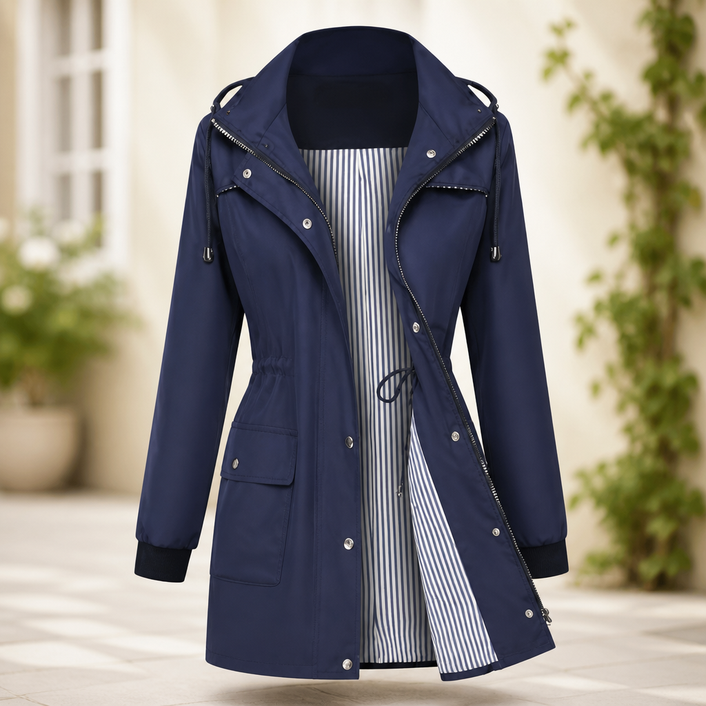 Bloggerlove Rain Jacket Women Lightweight Raincoat Waterproof Windbreaker Striped Climbing Outdoor Hooded Trench Coats S-XXL