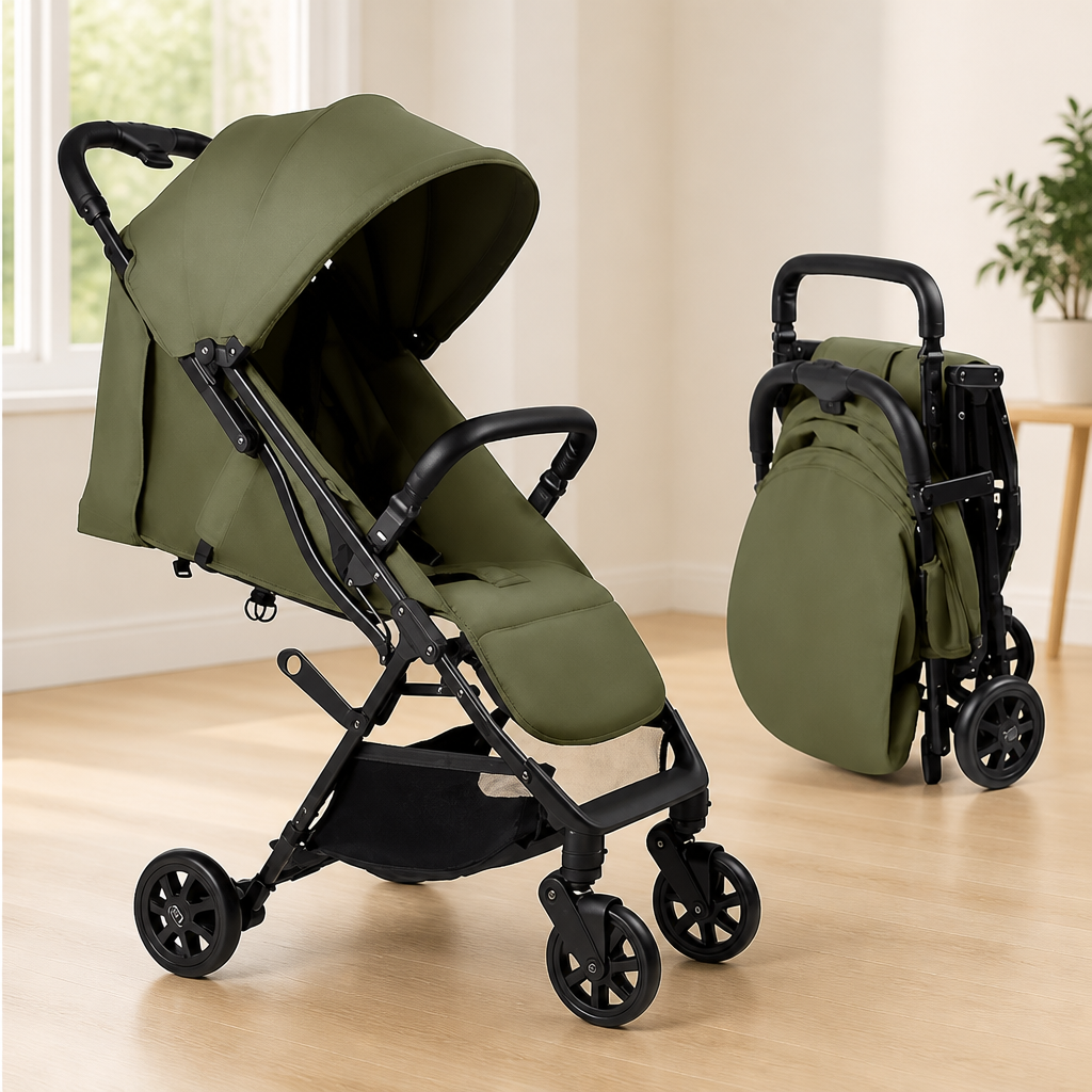 Lightweight Travel Stroller for Baby & Toddlers - Easy Fold & Compact Stroller with Canopy, Storage Basket, Multi-Position Recline & Convenient One-Hand Fold (Green)