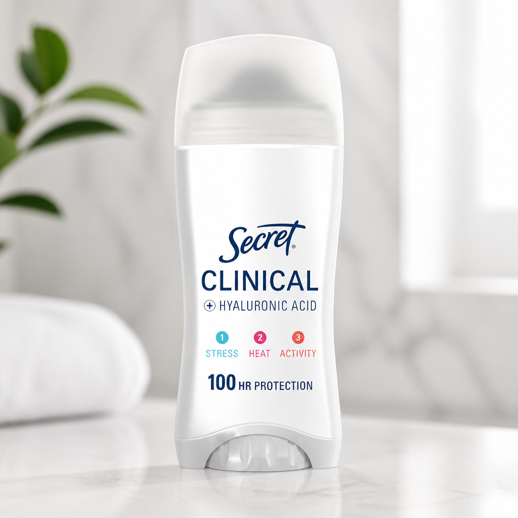 Secret Clinical Strength Invisible Solid Antiperspirant Deodorant for Women, 100HR Sweat & Odor Protection, 3X Stress Protection with Hyaluronic Acid, PH Balanced, Completely Clean Scent, 2.6 oz