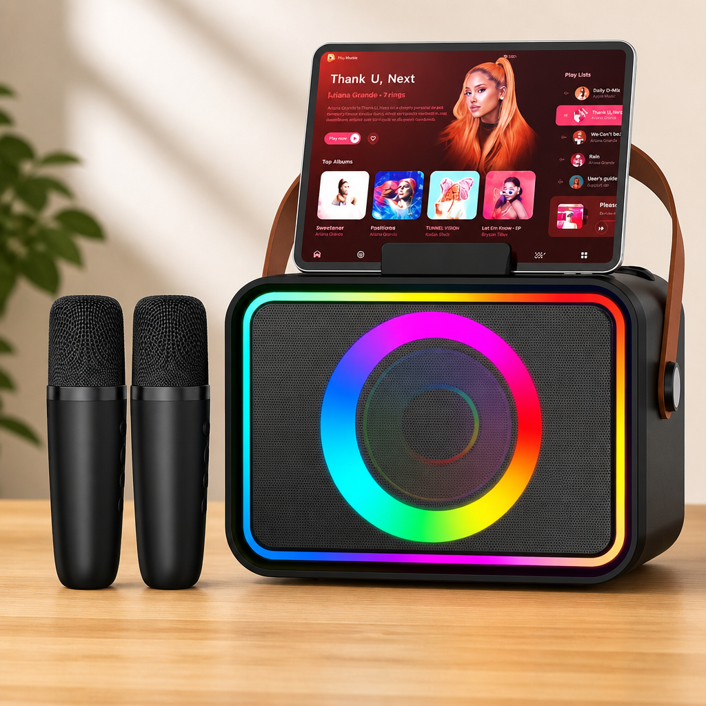 Karaoke Machine for Kids Adults,Portable Bluetooth Speaker with 2 Wireless Microphone with LED Lights, Karaoke Microphone with PA System Supports USB/TF/AUX,Gift for Party (Black)
