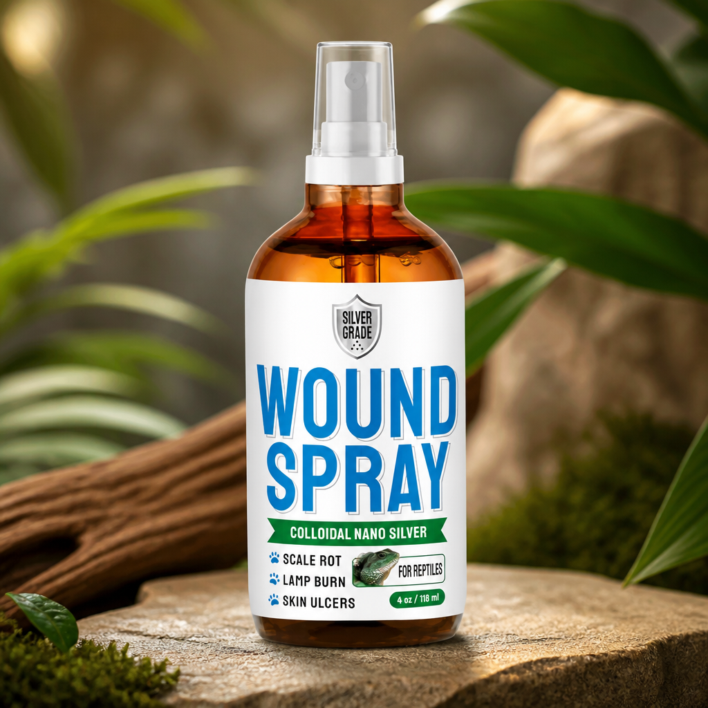 Reptile Wound Care Spray with Silver – for Wounds, Cuts, Scale Rot, Burns, Sores, Irritation, Abnormal Shedding – Topical Spray for Lizards, Bearded Dragons, Iguanas, Snakes, Geckos & Turtles – 4 Oz
