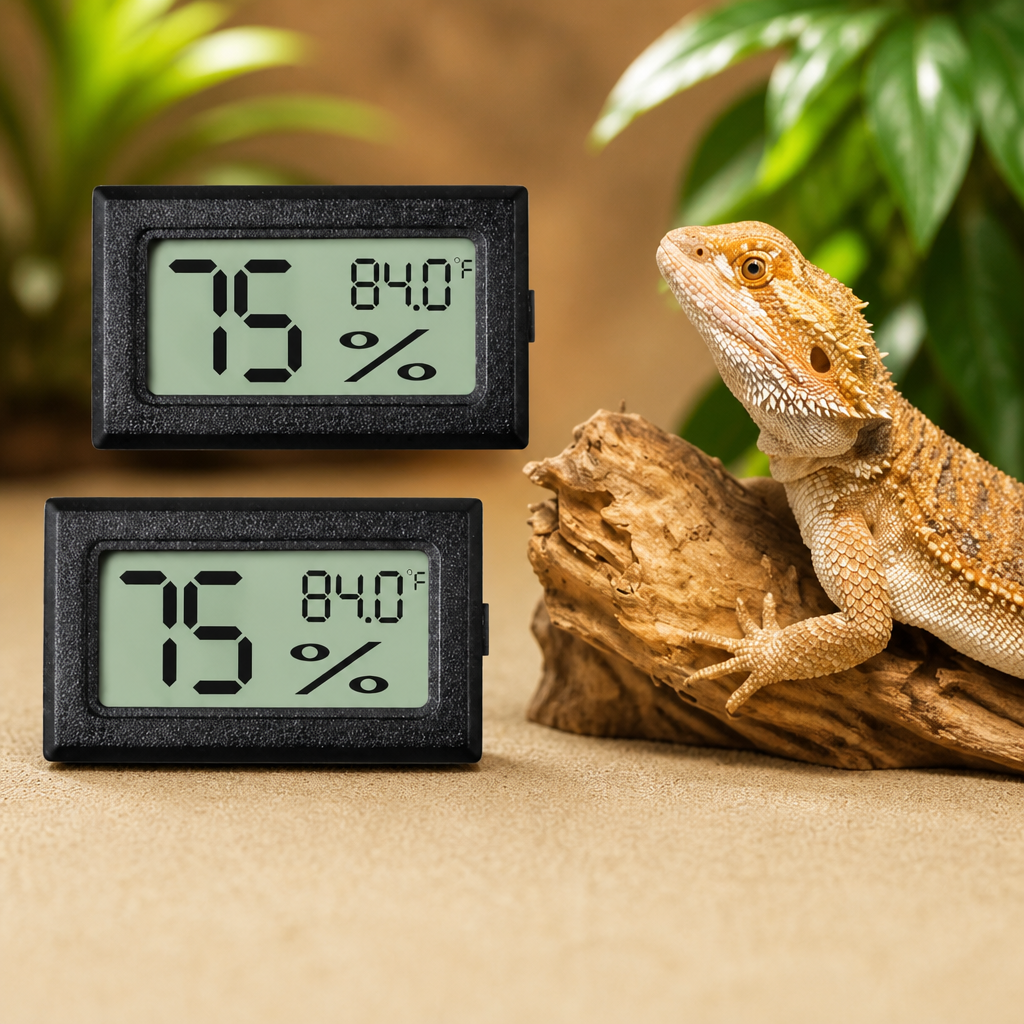Reptile Thermometer and Humidity Gauge,2PCS Digital Hygrometer Adhesive Reptile Terrarium Hydrometer,Bearded Dragon Tank Accessories,Pet Humidity Meter Supplies for Leopard Crested Gecko,Snake,Lizard