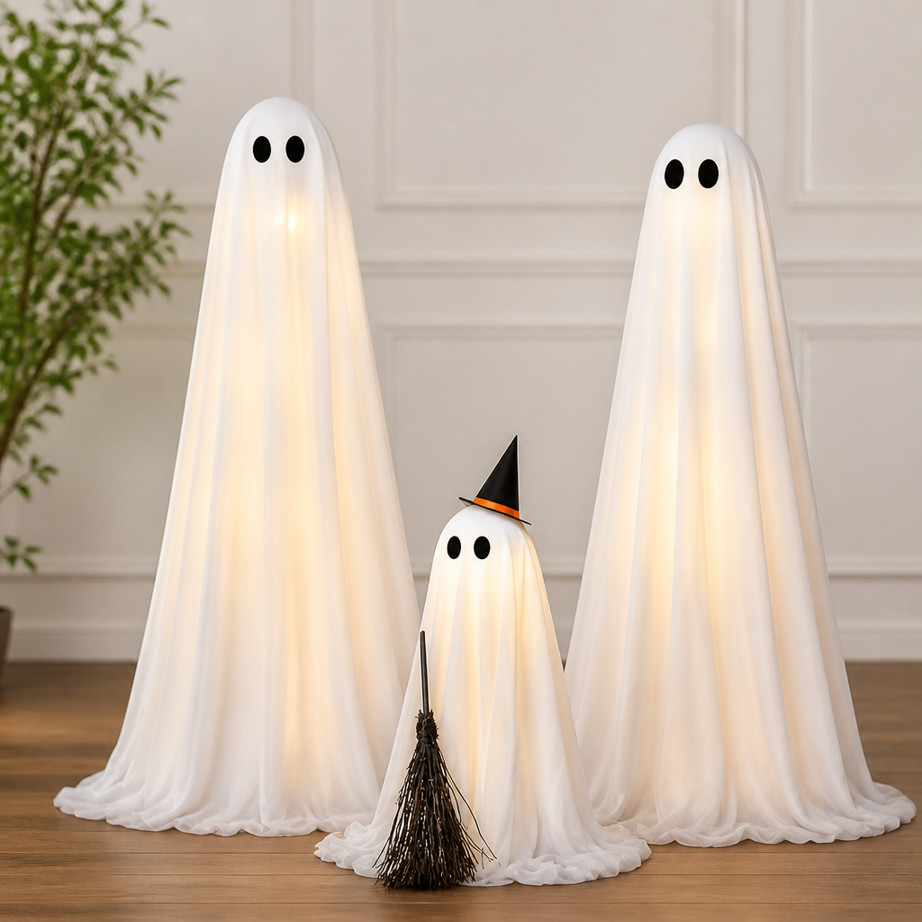Halloween Decorations - Halloween Decorations Outdoor - Set of 3 Light Up Spooky Ghosts Decoration with 8 Light Modes Timer Remote- Indoor Cute Party Ghost Decor for Yard Porch Lawn Home Front Door