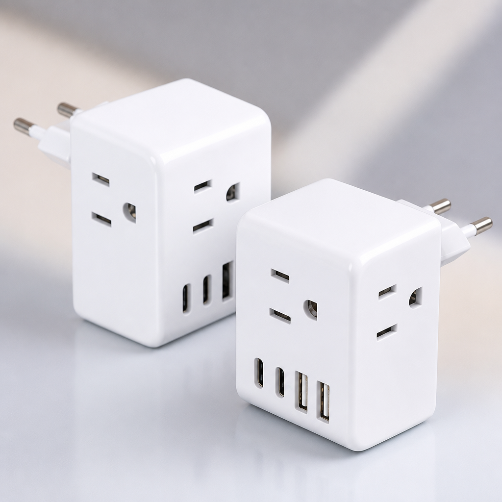 2 Pack European Travel Plug Adapter, International Power Plug Adapter with 3 Outlets 4 USB Charging Ports(2 USB C), Type C Plug Adapter Travel Essentials to Most Europe EU Spain Italy France Germany