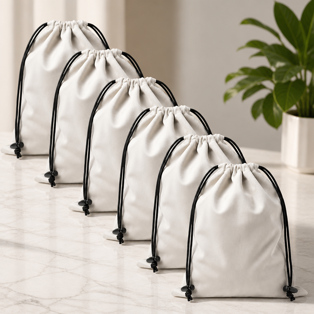 Upgraded Shoe Bags for Travel, 6 Pack Soft Flannel Drawstring Bags | Large 17.7 x 13.8 in | Fits One Pair up to Men's US Size 13 | Washable & Reusable | for Luggage, Gym and Closet