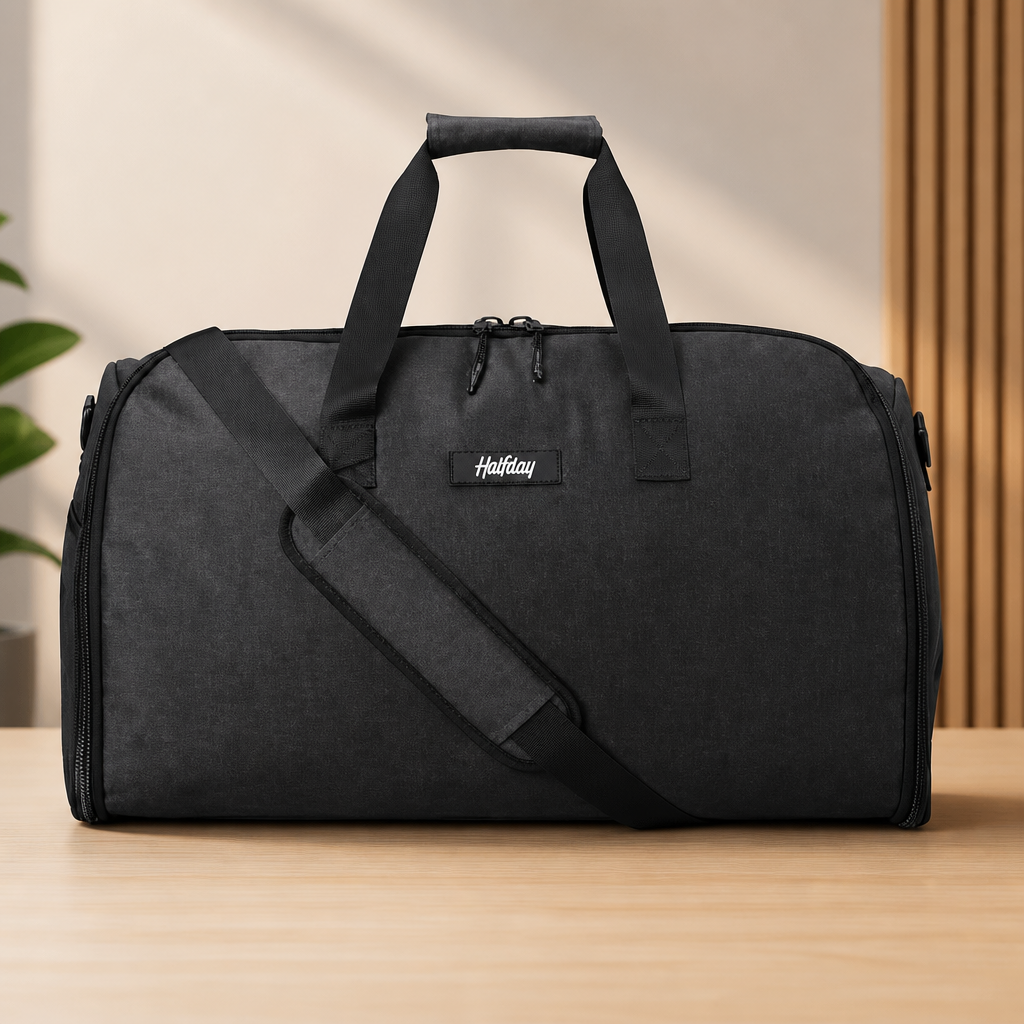 Halfday Convertible 2-in-1 Garment Duffel Weekender Bag 45L: Wrinkle-Free Travel (Hanging Suit Compartment, Shoe Pockets, Trolley Sleeve), Durable & Water-Resistant Carry-on, Shadow