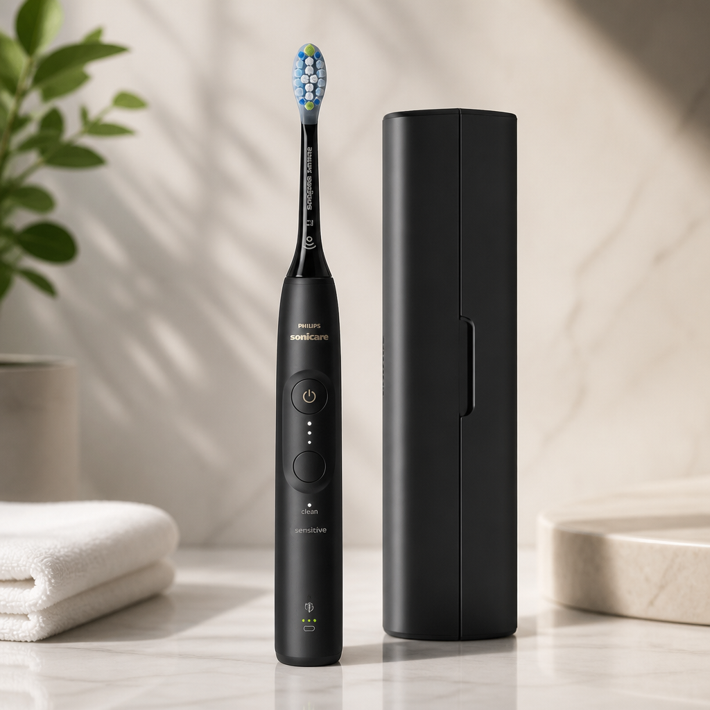 Philips Sonicare 5950 Series Electric Toothbrush, with Pressure Sensor, for Sensitive Gums, 6 Brushing Settings, SmarTimer, BrushPacer, 21-Day Runtime, Travel Case, Black, HX7131/03
