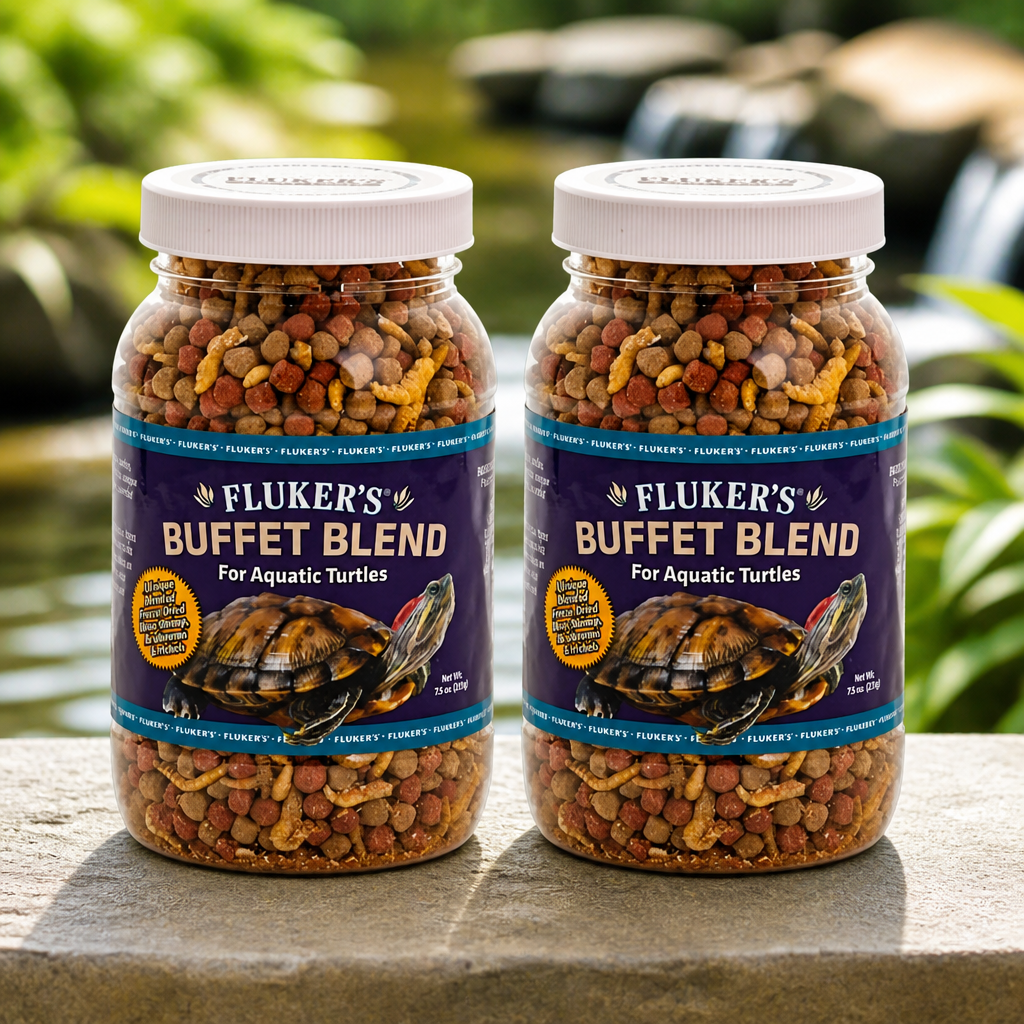 Fluker's Buffet Blend Aquatic Formula,Turtle Food with Freeze,Dried Shrimp,Mealworms,and Vitamin Enriched Pellets,7.5 oz (Pack of 2)