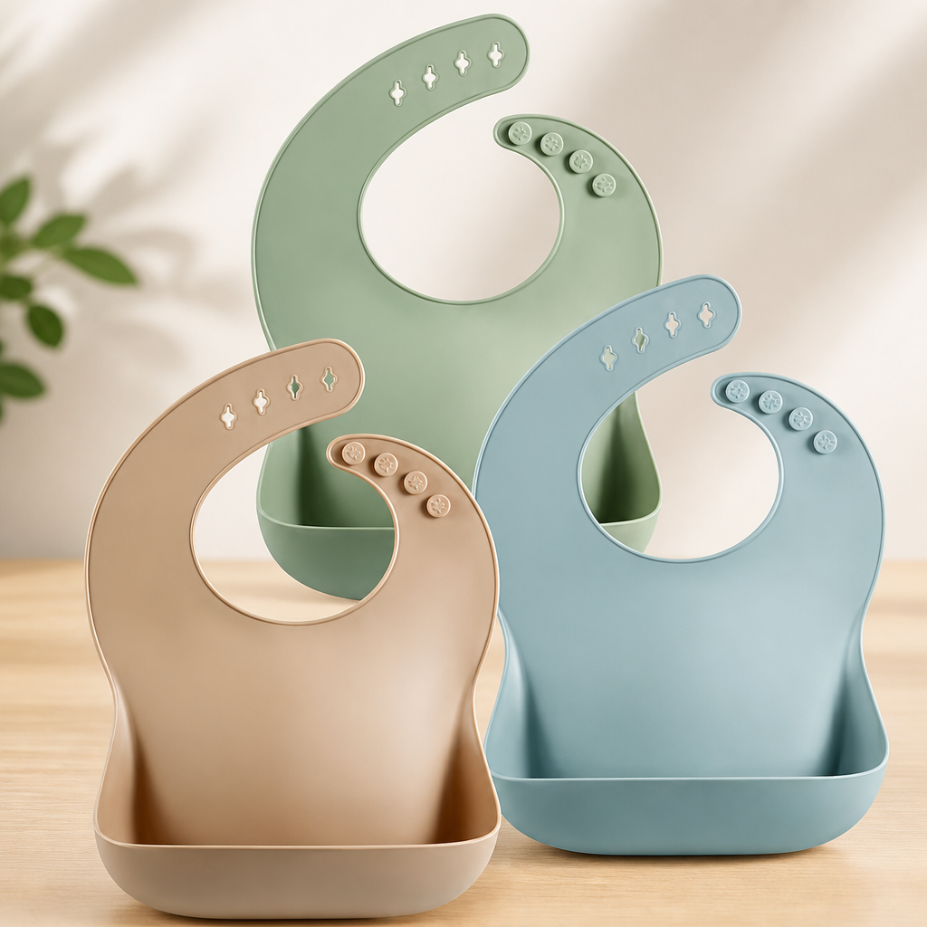 PandaEar Set of 3 Silicone Baby Bibs Waterproof, Soft, Unisex, 10-72 Months