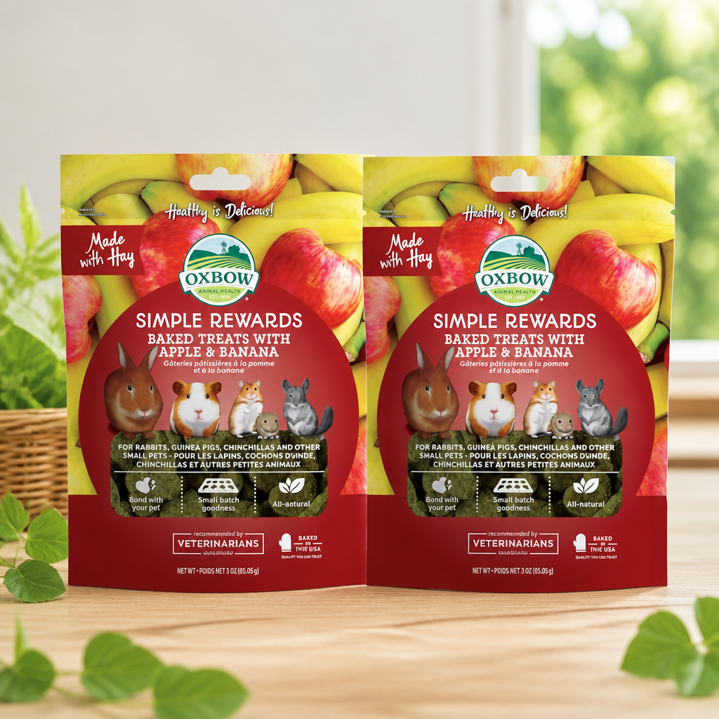 Oxbow Simple Rewards Apple Banana Treats, Timothy Hay Guinea Pig & Bunny Treats, Pet Snack, Made Guinea Pig Hay, Made in USA, Timothy for Rabbit, 3 oz Bag (Pack of 2)