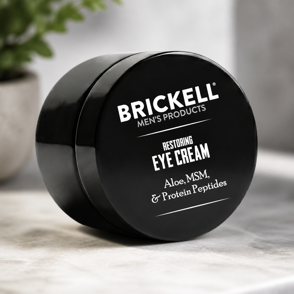 Brickell Men's Restoring Under Eye Cream for Men, Anti Aging Eye Balm To Reduce Puffiness, Wrinkles, Dark Circles, Crows Feet & Eye Bags, Caffeine, Hyaluronic Acid & Protein Peptides, 0.5oz, Unscented